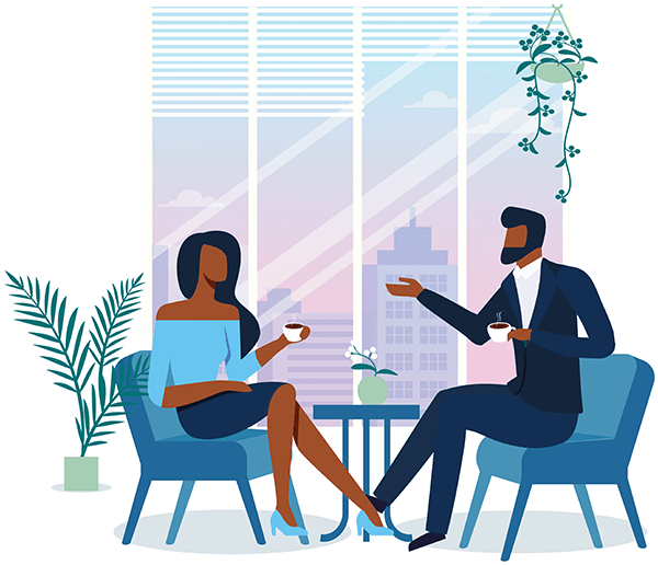 Recruiter meeting with a candidate at a coffee shop table