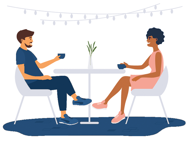 Fundraiser meeting with a donor at a coffee shop table