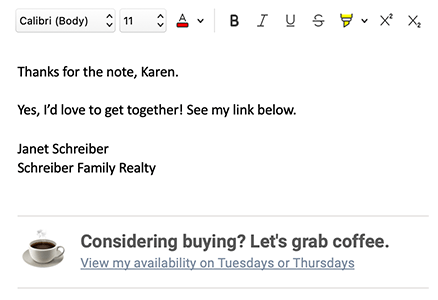Business development meeting scheduler with customizable booking links